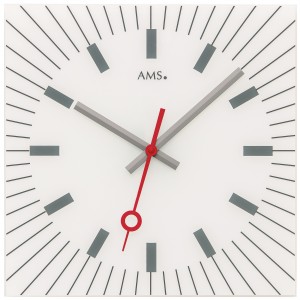 Wanduhr Quarz analog weiß leise ohne Ticken eckig mit Glas