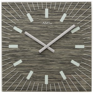 Wanduhr Quarz analog Fossilstruktur eckig mit Glas