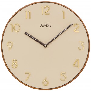Wanduhr Quarz analog Holz kirschbaum farben beige rund
