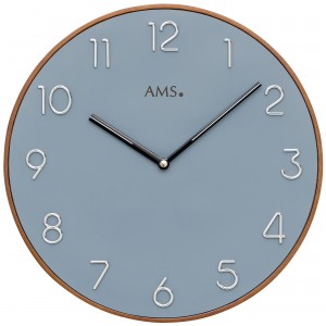 Wanduhr Quarz analog Holz kirschbaum farben Zifferblatt blau