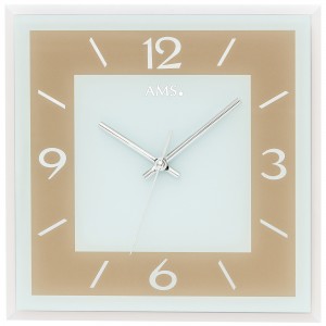 Wanduhr Quarz analog braun hellbraun eckig mit Glas leise ohne Ticken