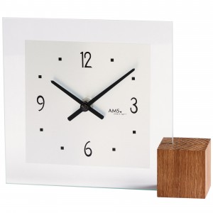 Tischuhr Quarz Holz Eiche analog mit Glas modern