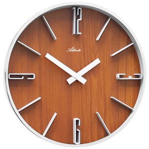 Wanduhr Quarz analog silbern Holzoptik nussbaum farben rund