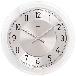 Wanduhr Quarz analog silbern rund mit Glas