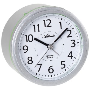 Wecker Quarz analog silbern leise ohne Ticken mit Licht Snooze
