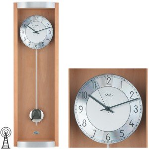 Wanduhr Funk Funkwanduhr mit Pendel silbern Holz Buche