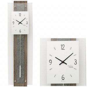 Wanduhr Quarz mit Pendel nussbaum farben Pendeluhr Naturstein