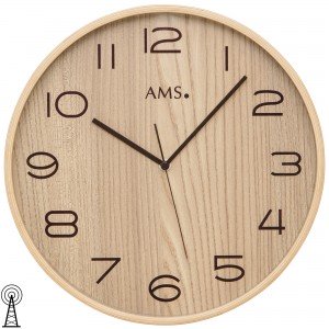 Wanduhr Funk Funkwanduhr analog Holz naturfarben braun