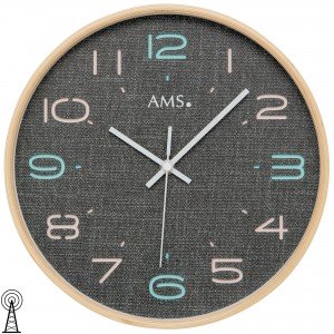 Wanduhr Funk Funkwanduhr analog Holzrahmen natur anthrazit