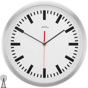 Wanduhr Funk Funkwanduhr analog silbern rund Strichskala