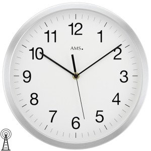Wanduhr Funk Funkwanduhr analog silbern Aluminium rund