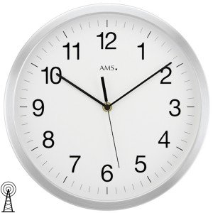 Wanduhr Funk Funkwanduhr analog silbern rund groß