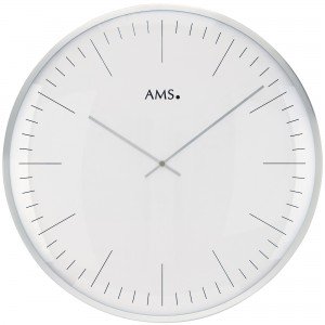 Wanduhr Quarz analog weiß silbern rund