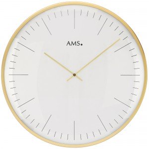 Wanduhr Quarz analog weiß golden rund