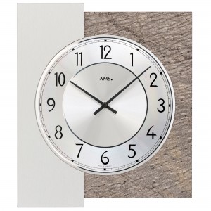 Wanduhr Quarz analog silbern mit Naturstein Auflage