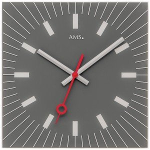 Wanduhr Quarz analog Glas grau eckig leise ohne Ticken
