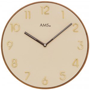 Wanduhr Quarz analog Holz kirschbaum farben beige rund