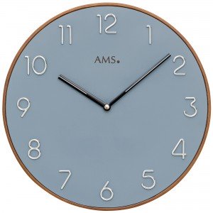 Wanduhr Quarz analog Holz kirschbaum farben Zifferblatt blau