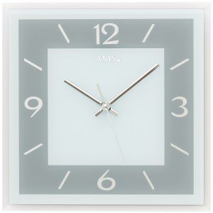 Wanduhr Quarz analog grau eckig quadratisch mit Glas leise ohne Ticken