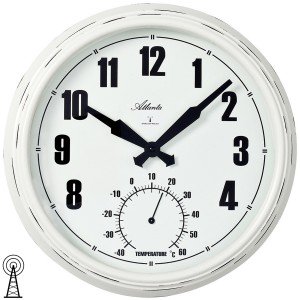 Wanduhr Funk Funkwanduhr analog weiß Vintage-Optik mit Thermometer