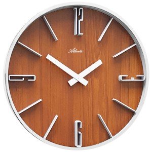 Wanduhr Quarz analog silbern Holzoptik nussbaum farben rund