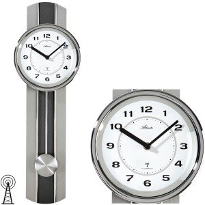 Wanduhr Funk Funkwanduhr mit Pendel silbern Pendeluhr