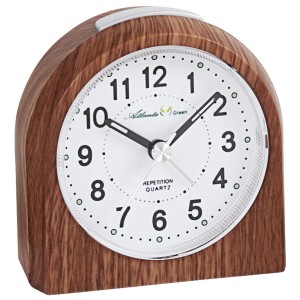 Wecker Quarz analog Holz-Optik eiche-farben