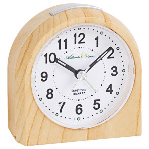 Wecker Quarz analog Holz-Optik hell