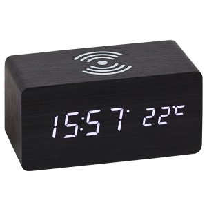 Tischwecker WIRELESS CHARGING schwarz digital Temperatur Datum