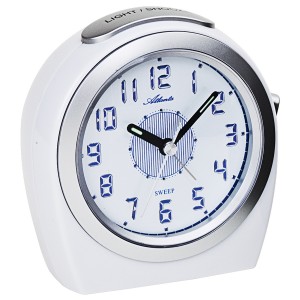 Wecker Quarz analog weiß silbern leise ohne Ticken mit Licht