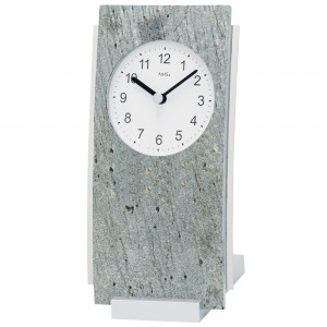 AMS 1154 Tischuhr Quarz silbern analog Stein-Auflage mit Aluminium
