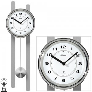 Wanduhr Funk Funkwanduhr mit Pendel silbern Pendeluhr