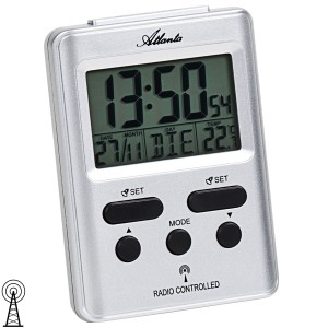 Wecker Funk Funkwecker digital silbern mit Licht Snooze