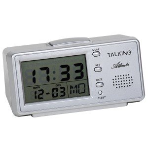 Sprechender Wecker silbern digital Snooze