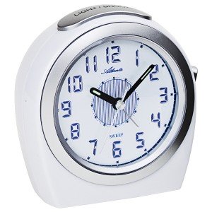 Wecker Quarz analog weiß silbern leise ohne Ticken mit Licht
