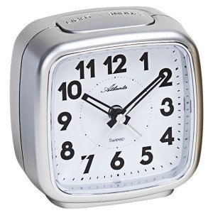 Wecker Quarz analog silbern leise ohne Ticken mit Licht Snooze