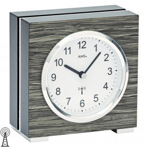 AMS 5154 Tischuhr Funk Holz Optik mit Aluminium