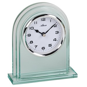 Stiluhr Tischuhr Quarz silbern Glas mit Weckfunktion