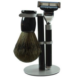 Golddachs Rasierset 3-teilig Metall mit Kunststoff Pinsel mit Dachshaar