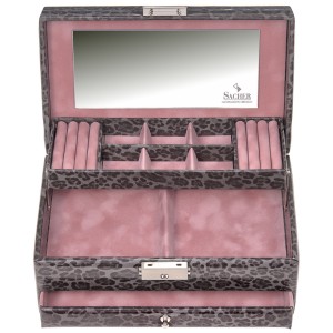 Schmuckkoffer Schmuckkasten ANIMAL grau rosa Schloss Spiegel