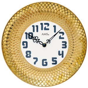 AMS 9615 Wanduhr Quarz analog golden Keramik-Gehäuse rund