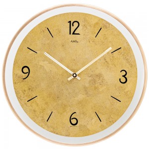 AMS 9627 Wanduhr Quarz analog Holz messing-farben antik rund