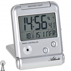 Atlanta Wecker Reisewecker Funk digital silbern mit Licht Snooze Datum