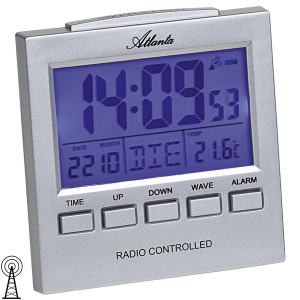 Wecker Funk Funkwecker digital silbern mit Licht Snooze