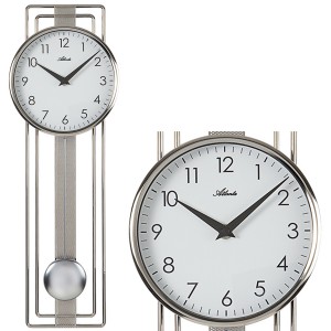 Atlanta Wanduhr Quarz mit Pendel Pendeluhr silbern
