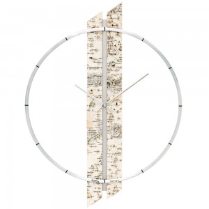 AMS 9604 Wanduhr Quarz analog Holz Birke-Optik mit Aluminium-Ring modern