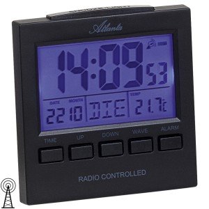 Wecker Funk Funkwecker digital schwarz mit Licht Snooze