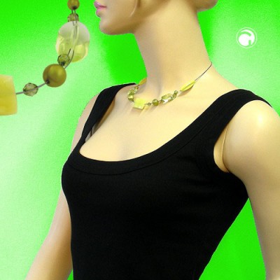 Collier Halskette Viereck hellgrün-oliv seidig 45cm