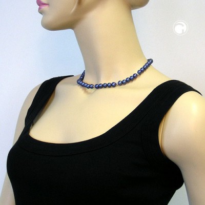 Halskette Perle stahlblau-silberfarbig 42cm