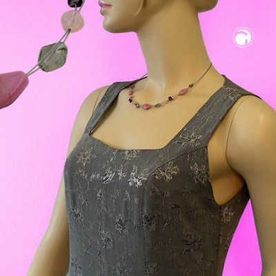 Collier Halskette Glasperle rosa-grau Draht 45cm